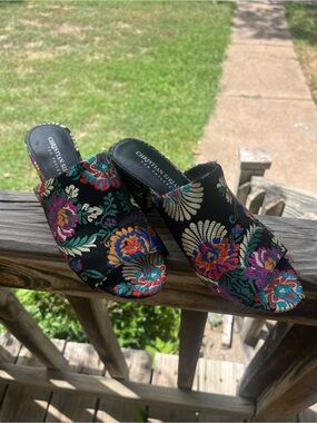 Christian Siriano Black Floral Embroidered Slide Mules